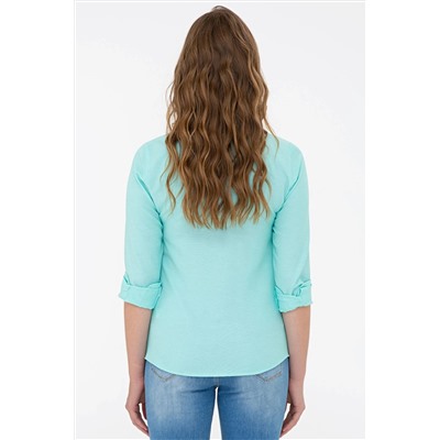 Kadın Mint Uzun Kollu Basic Gömlek