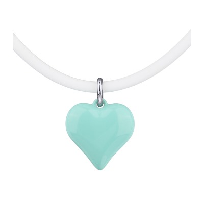 Колье-чокер Сердцебиение (2, 5см, эмаль морская свежесть, белый; родий)52см, Есть комплект