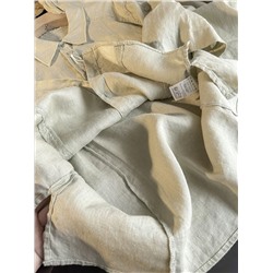 Женский льняной костюм рубашка и укороченные свободные брюки КО*С