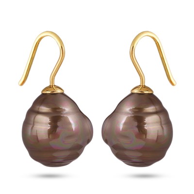 Серьги (Майорка 14мм барочная шоколад; покрытие золото), Есть комплект