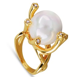 Кольцо (Майорка 14мм белая; покрытие золото), Есть комплект