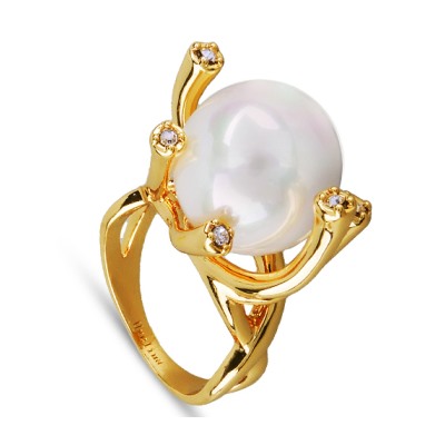 Кольцо (Майорка 14мм белая; покрытие золото), Есть комплект