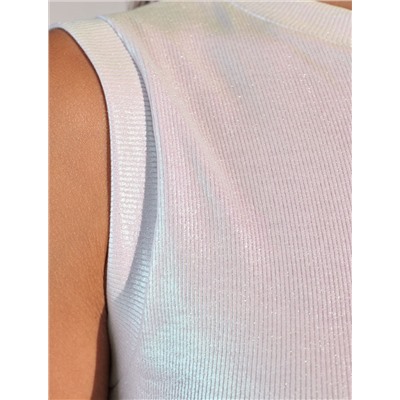 Топ с закрытым декольте из хлопка с эластаном в рубчик с матовым покрытием металлик