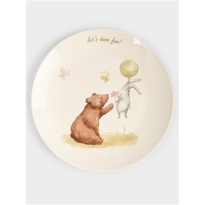 Набор посуды, детский, 1 перс, 3 пр, фарфор N, белый, Мишка и зайчик, Friendship