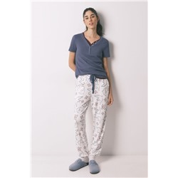 Pantalón largo blanco estampado pájaros