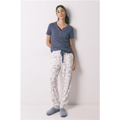 Pantalón largo blanco estampado pájaros