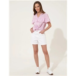Lila Crop Top Kısa Kollu Gömlek