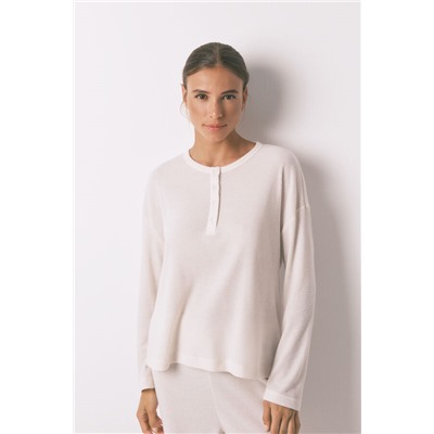 Pijama largo textura waffle blanco
