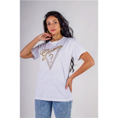 Футболка "Guess" с треугольником стразы, камешки, бусины