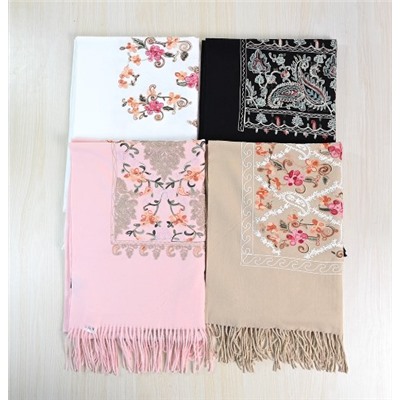 Мягкая, плюшевая, теплая, богато вышитая цветочная шаль/шарф для зимы