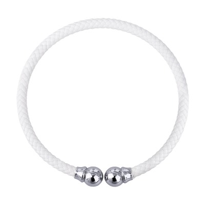 Колье-чокер Дуэт (бусина 16мм, кожа белая; покрытие родий), Есть комплект