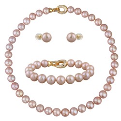 Комплект Эдисон шампань розе (жемчуг 10-11мм; покрытие золото) 44-46см