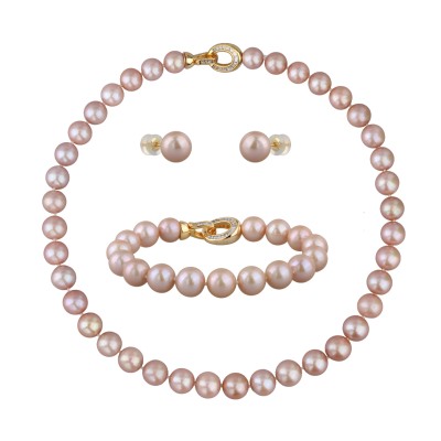 Комплект Эдисон шампань розе (жемчуг 10-11мм; покрытие золото) 44-46см