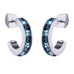 Серьги Квадро (кристаллы SW джинс, аквамарин; покрытие родий), Есть комплект