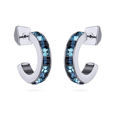 Серьги Квадро (кристаллы SW джинс, аквамарин; покрытие родий), Есть комплект