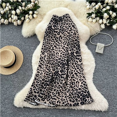 Юбка с леопардовым принтом из плотного атласа