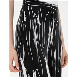 Siyah Cupro Desenli Wide Leg Pantolon