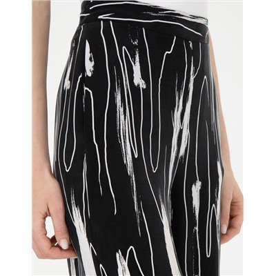 Siyah Cupro Desenli Wide Leg Pantolon