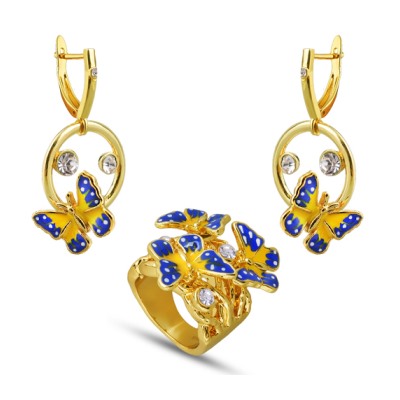 Комплект (кристаллы SW, эмаль желтая, синяя; покрытие золото)