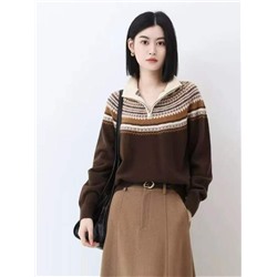 Женский шерстяной пуловер с короткой молнией АЙСИК*Л