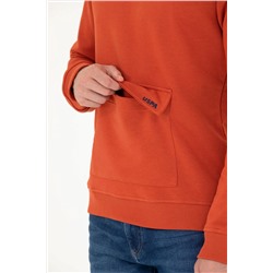 Erkek Kiremit Kapüşonlu Sweatshirt