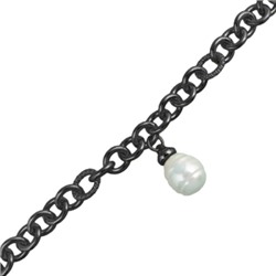 Браслет 18-23см (Майорка 14мм белая; покрытие черный родий), Есть комплект