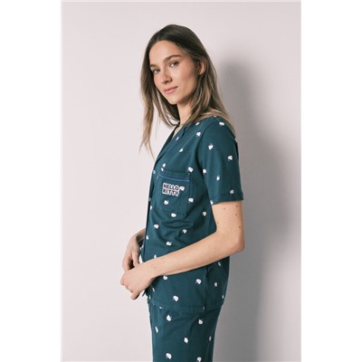 Pijama camisero Hello Kitty algodón manga corta