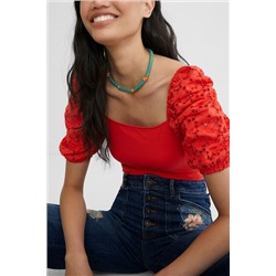 Body manga bordado suizo