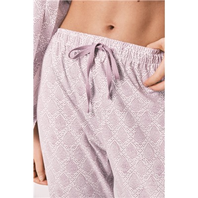 Pijama camisero largo 100% algodón estampado sellos