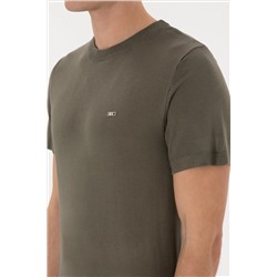 Erkek Slim Fit Bisiklet Yaka Koyu Haki Tişört