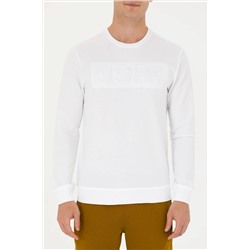 Erkek Beyaz Bisiklet Yaka Basic Sweatshirt