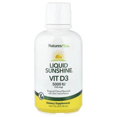 NaturesPlus, Liquid Sunshine, витамин D3, тропический цитрус, 473,18 мл (16 жидк. унций)
