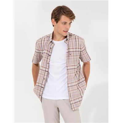 Kahverengi Regular Fit Kısa Kollu Gömlek