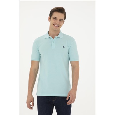 Erkek Slim Fit Polo Yaka Su Yeşili Basic Tişört