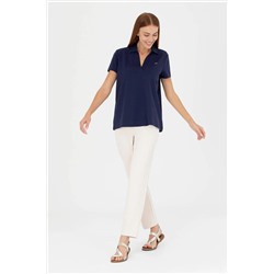 Kadın Lacivert Kaçık Yaka Basic Tişört