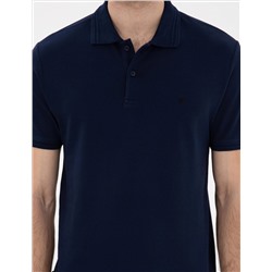 Lacivert Slim Fit %100 Pamuk Polo Yaka Basic Tişört