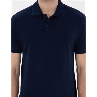 Lacivert Slim Fit %100 Pamuk Polo Yaka Basic Tişört