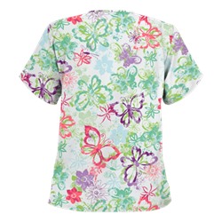 UA Splashy Butterflies White V-Neck Print Scrub Top