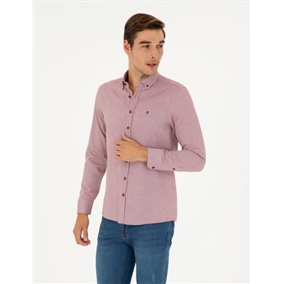 Bordo Oxford Slim Fit Uzun Kollu Gömlek