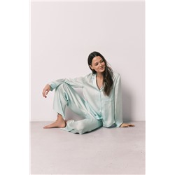 Pijama camisero largo satén verde