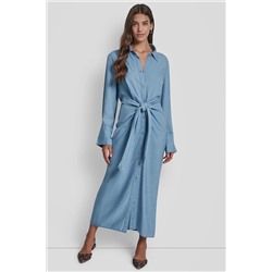 GARMENT DYE LONG SLEEVE BUTTON FRONT SHIRTDRESS