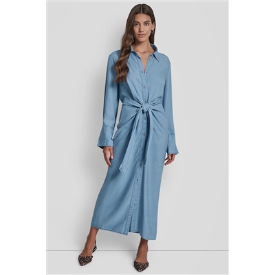 GARMENT DYE LONG SLEEVE BUTTON FRONT SHIRTDRESS