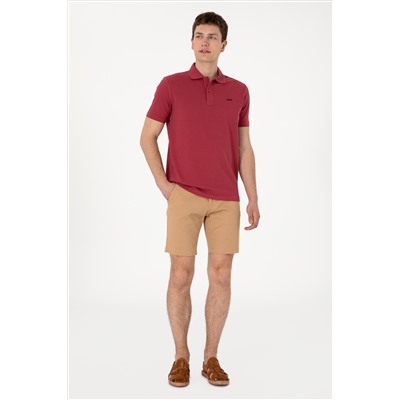 Erkek Regular Fit Polo Yaka Vişne Basic Tişört