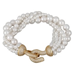 Браслет Течение (Майорка белая 4-6мм, фианиты; покрытие золото) 20см, Есть комплект