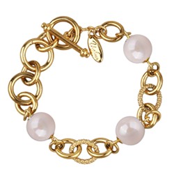 Браслет Симбиоз (Майорка розовая 12мм; покрытие золото) 18-21см, Есть комплект