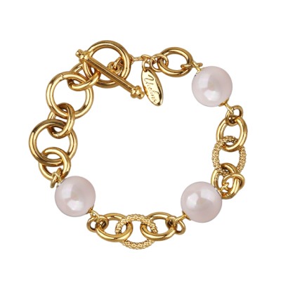 Браслет Симбиоз (Майорка розовая 12мм; покрытие золото) 18-21см, Есть комплект