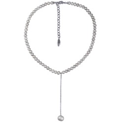 Колье (жемчуг серо-голубой 5-9мм; покрытие родий) 38-45см, Есть комплект