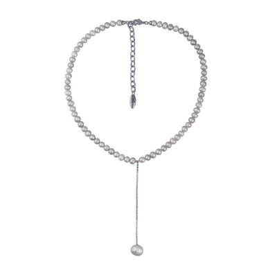 Колье (жемчуг серо-голубой 5-9мм; покрытие родий) 38-45см, Есть комплект