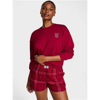 100% Cotton Shine Long-Sleeve Short Pajama Set