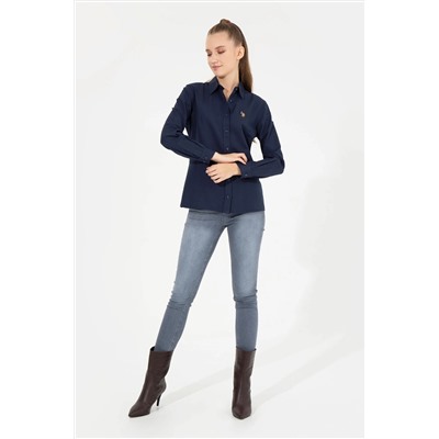 Kadın Lacivert Uzun Kollu Basic Gömlek